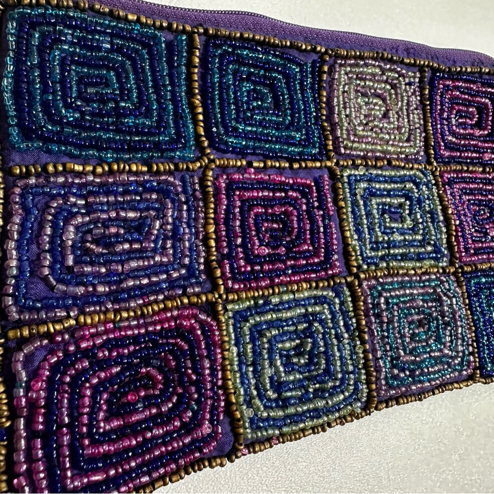 South Coast Handmade Boho Beaded Zippered Flat Pouch Bag Case FLAW - Picture 3 of 15